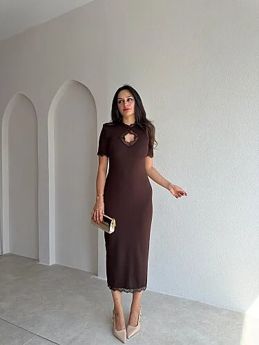 ZOLA Midi Elbise 5897 - Acı Kahve 