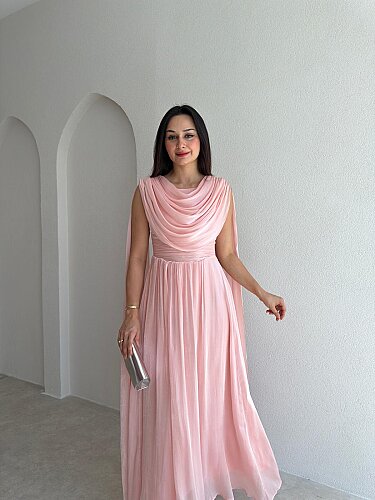 ZUZANNA Maxi Elbise 9069 - Pudra - 2