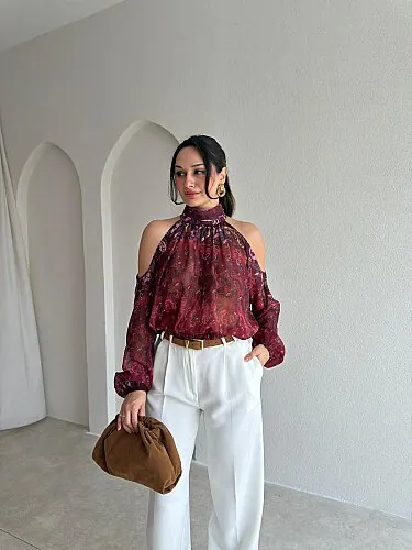 ZUZU Desenli Bluz 4101 - Bordo - Mooi Butik
