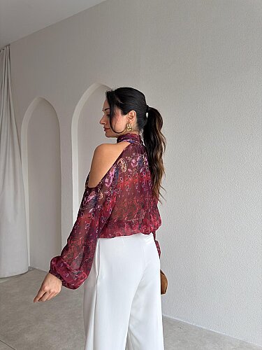 ZUZU Desenli Bluz 4101 - Bordo - 3
