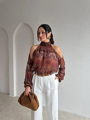 ZUZU Desenli Bluz 4101 - Kahverengi - Mooi Butik